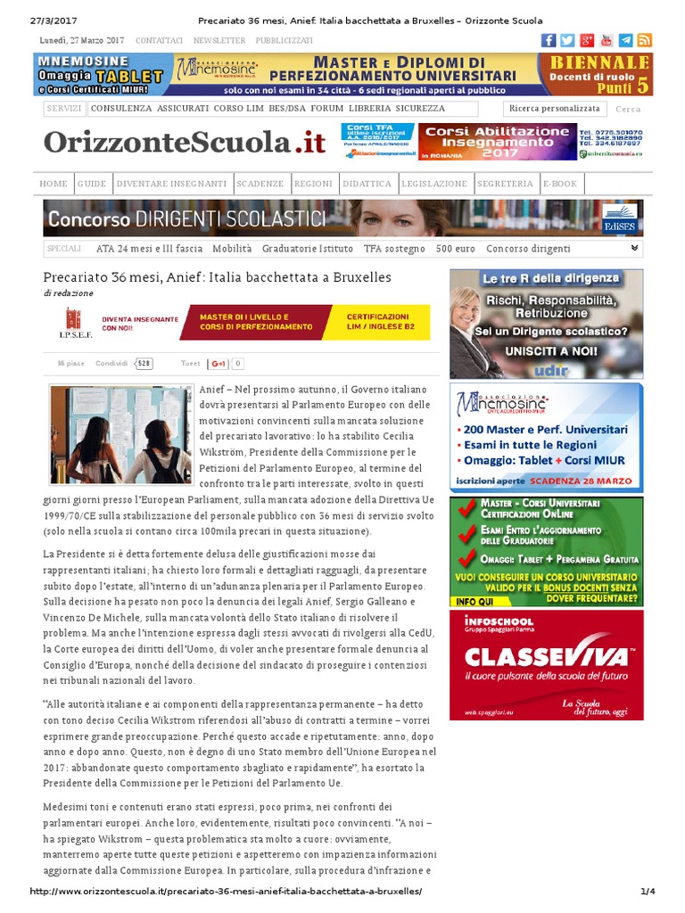 20170326 Precariato 36 Mesi Anief Italia Bacchettata A