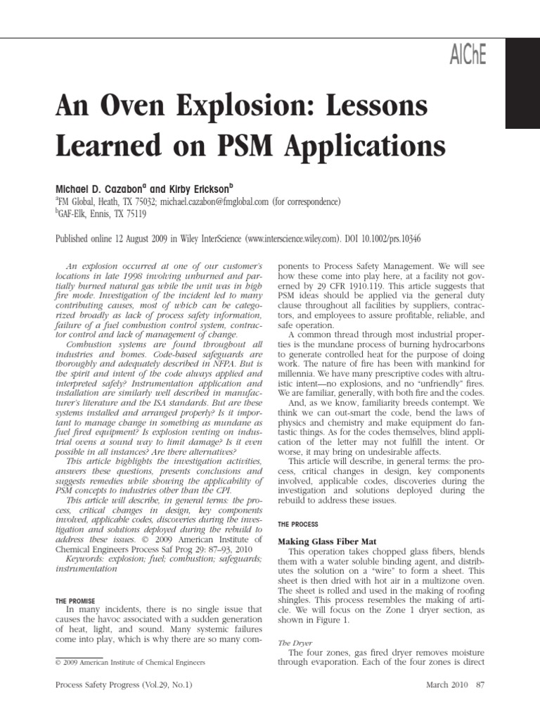 Oven Explosion: PSM Insights and Remedies | PDF | Combustion | Furnace