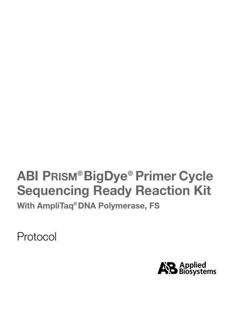 Abi P Bigdye Primer Cycle Sequencing Ready Reaction Kit Protocol PDF