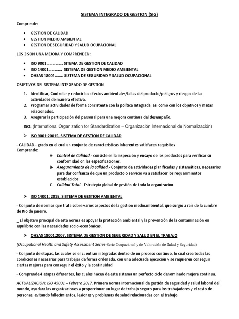 Sistema Integrado de Gestión (SIG) | PDF | Calidad (comercial) | Business