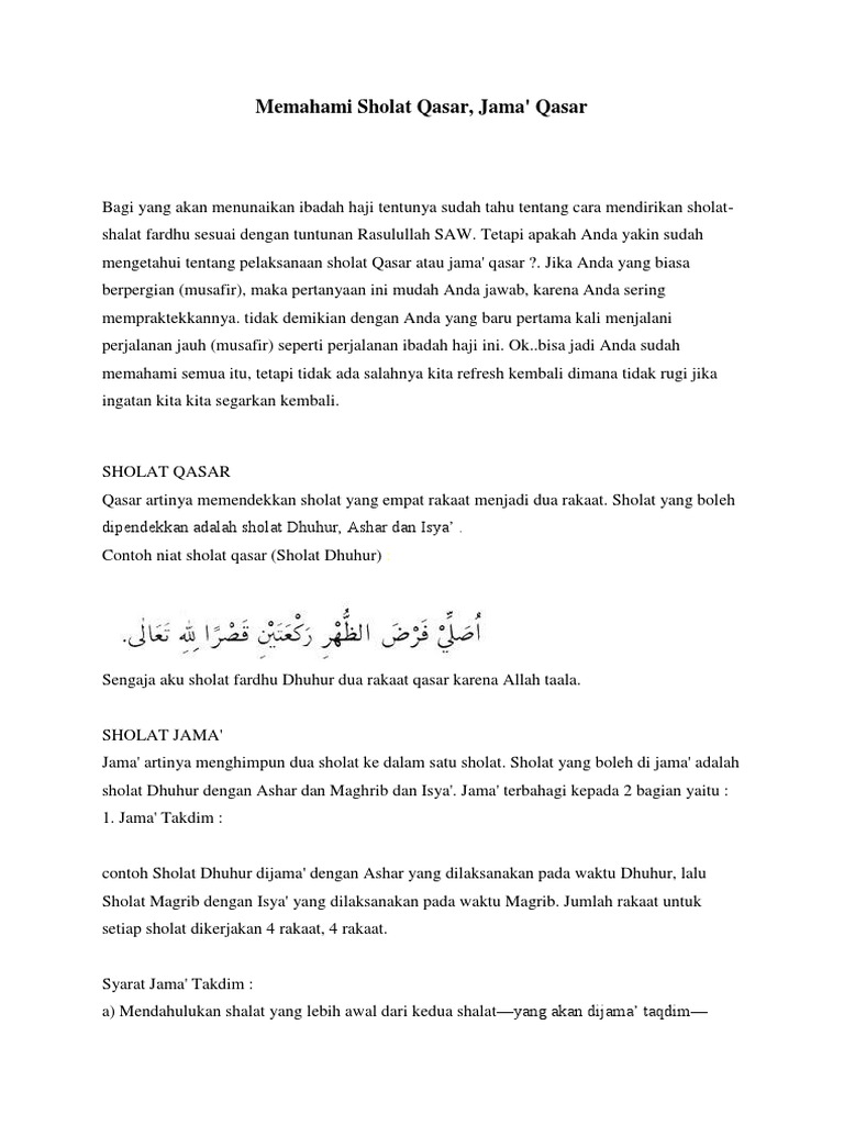 Memahami Sholat Qasar