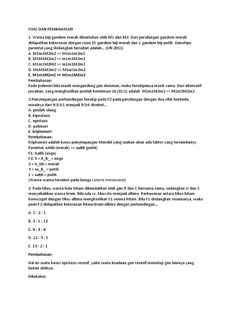 Epistasis Resesif Soal Dan Jawaban - Jawaban Cerdas