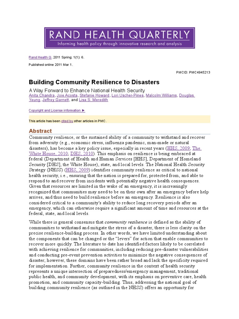 Building Community Resilience To Disasters: HHS, 2009 The White House ...