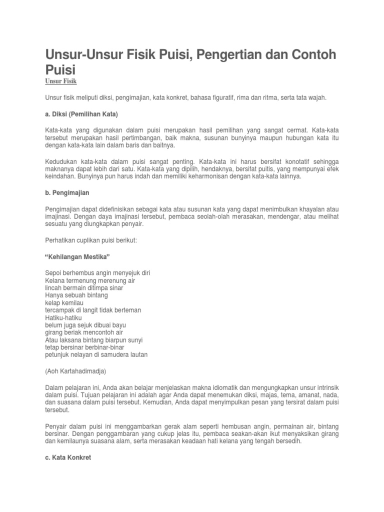 Contoh Kata Diksi Pada Puisi - Simak Gambar Berikut
