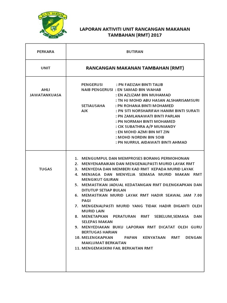 Laporan Aktiviti RMT 2017 | PDF | Karier & Perkembangan
