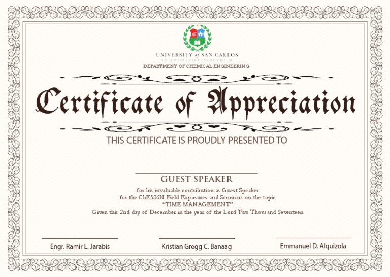 Certificate Of Appreciation