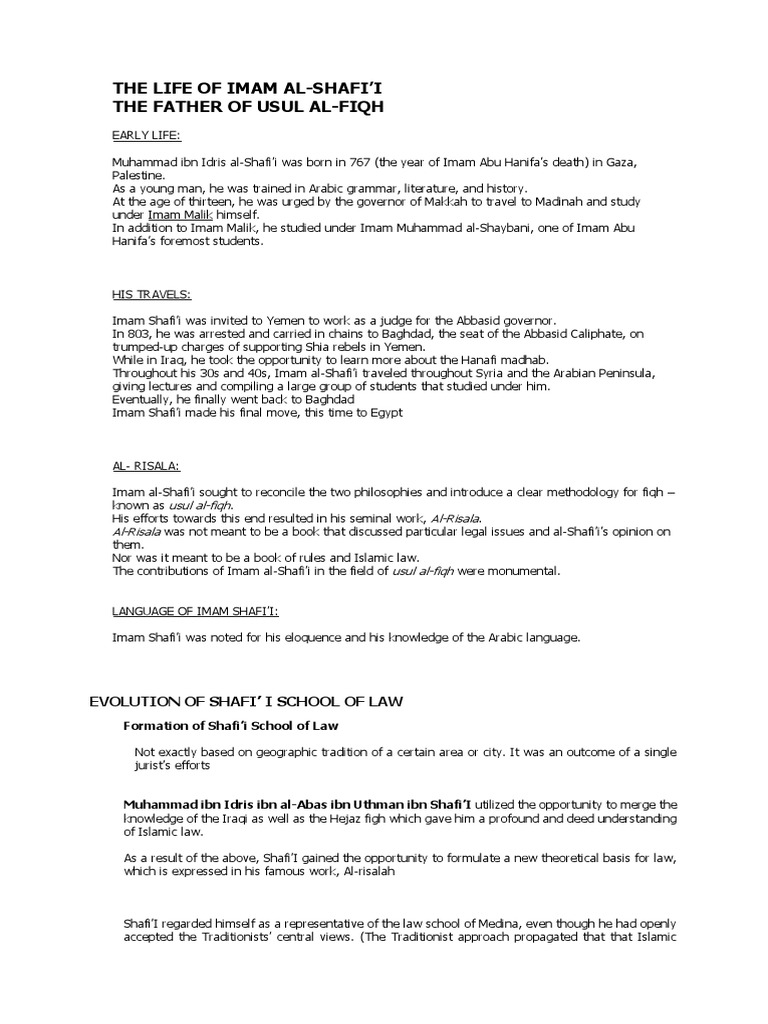 Life and Legacy of Imam Al-Shafi'i | PDF | Islamic Ethics | Islamic ...