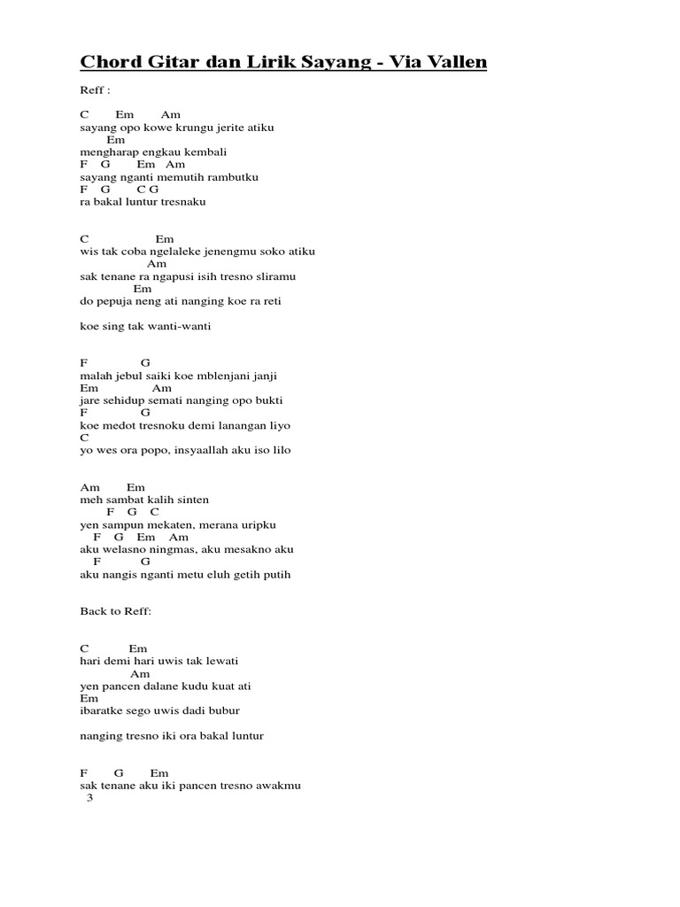 Chord Gitar Dan Lirik Sayang