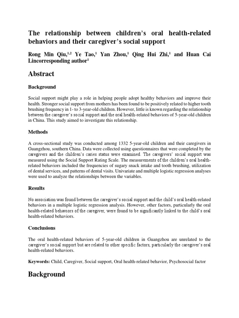 Caregivers' Impact on Child Oral Health | PDF | Oral Hygiene | Dentistry