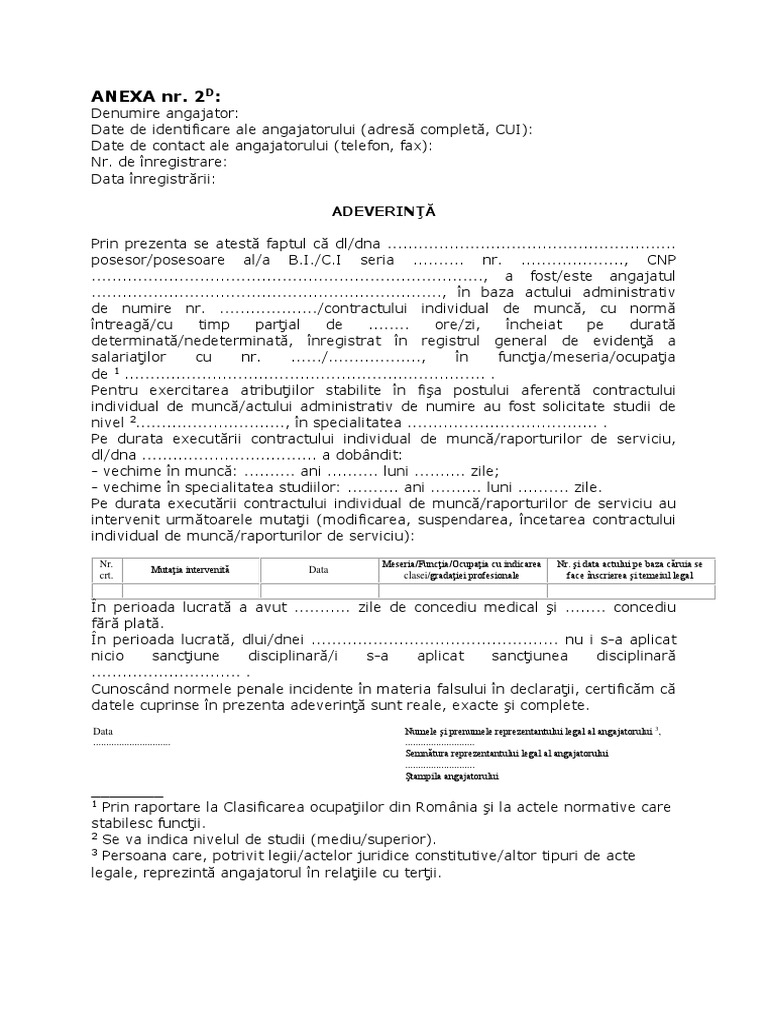 Adeverinta Vechime Model Pt Participare La Concurs