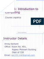 ESC101: Introduction To Computing: Course Logistics