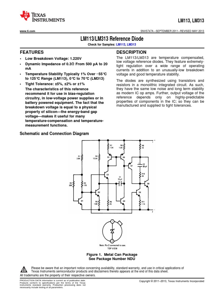 LM113/LM313 Reference Diode: Features Description | PDF | Medical ...