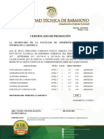 Certificado de Promoción: La Secretaria de La Facultad de Administracion Finanzas E Informatica Certifica