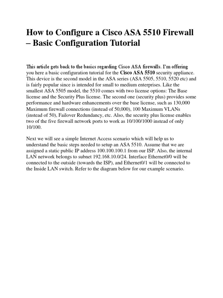 Cisco ASA 5510 Basic Configuration Guide | PDF | Ip Address | Firewall ...
