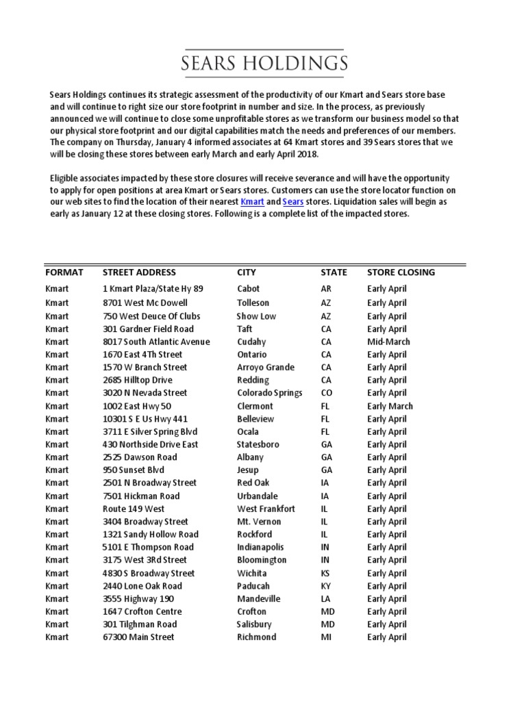Store Closing List | PDF | Financial Services Companies Of The United ...