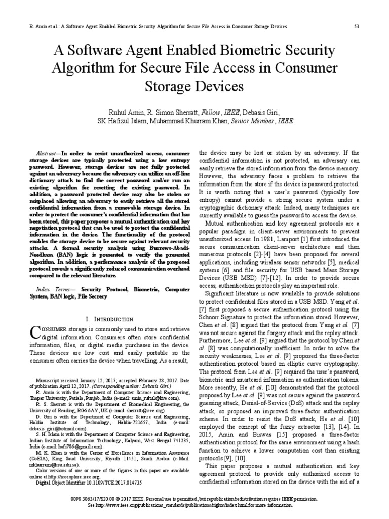 A Software Agent Enabled Biometric Security Algorithm For Secure File