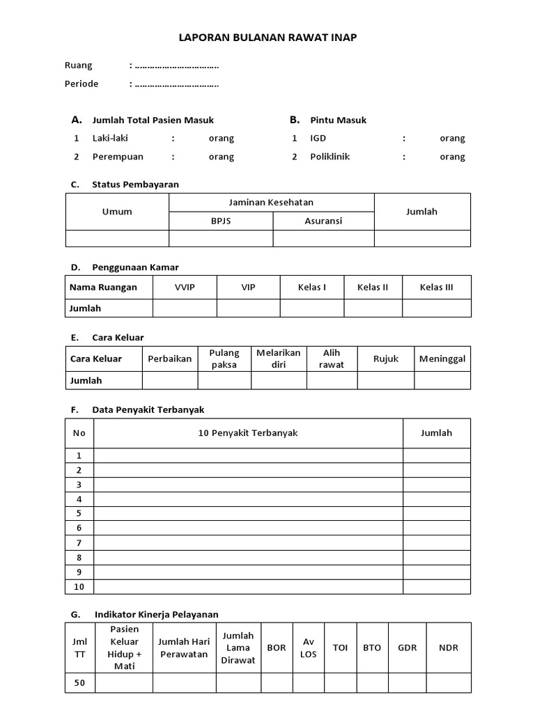 Form Laporan Bulanan Rawat Inap | PDF