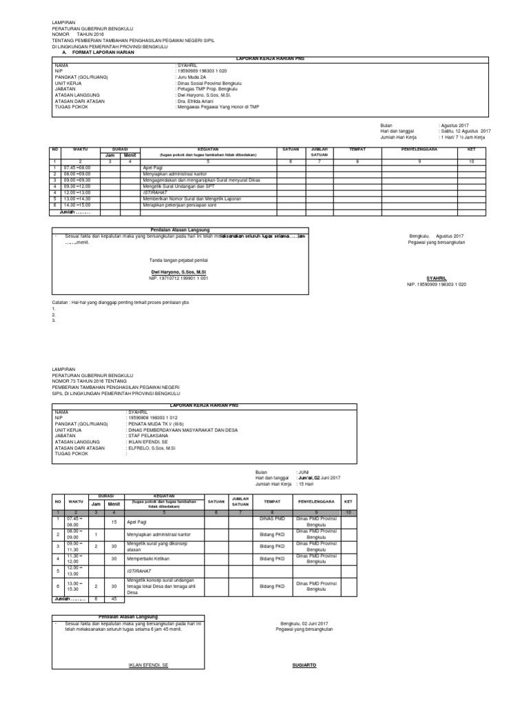 Contoh Laporan Harian Tpp