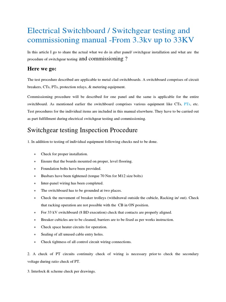 Electrical Switchboard Test and Commissioning Procedure Insulator