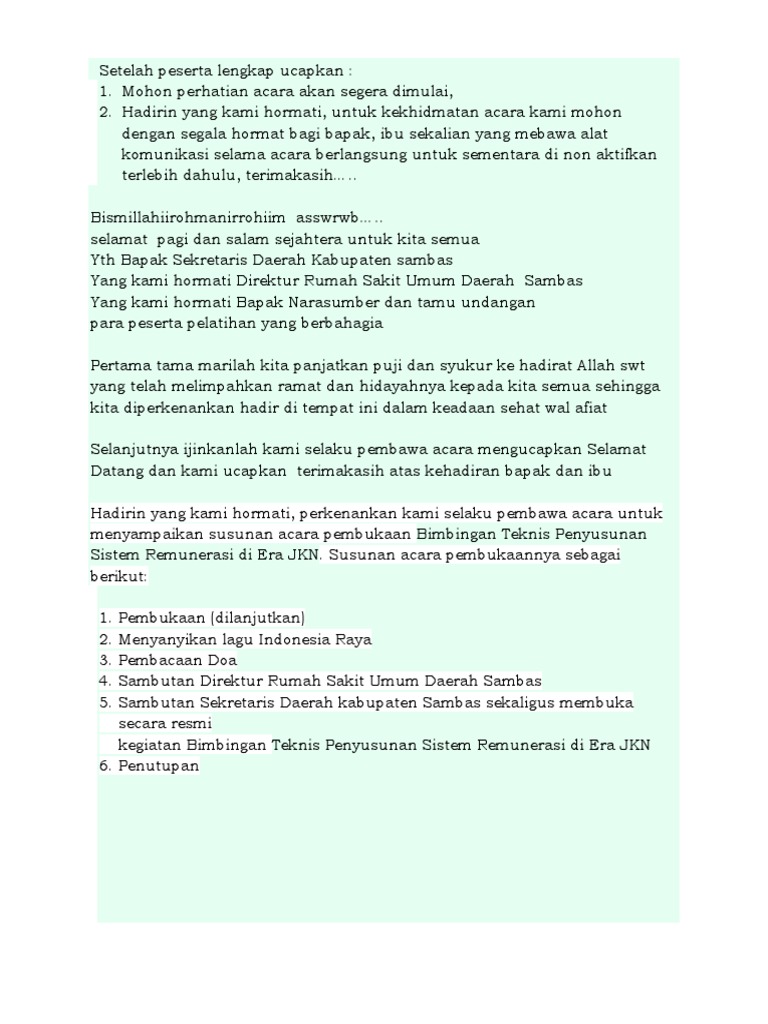 Susunan Acara Pembukaan Bimtek