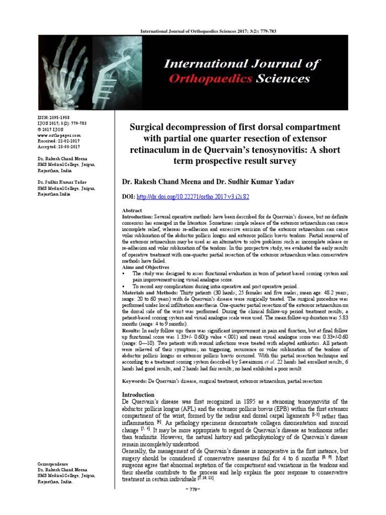 Surgical of First Dorsal Compartment Surgery Thumb