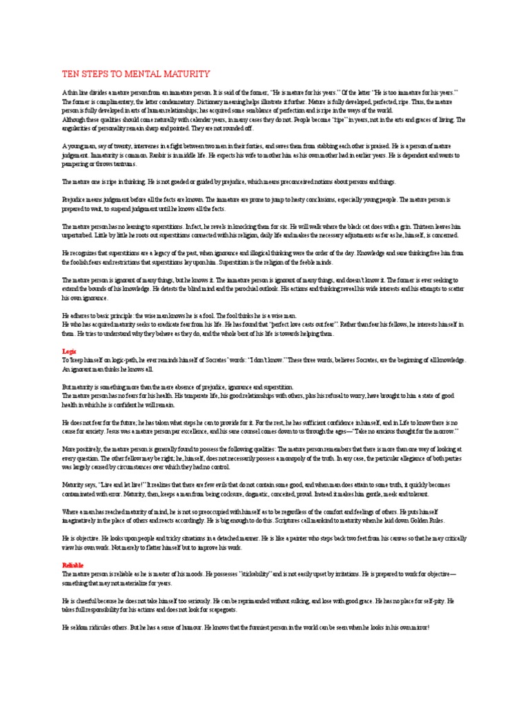 Steps to Achieve Mental Maturity | PDF | Psychology | Mind