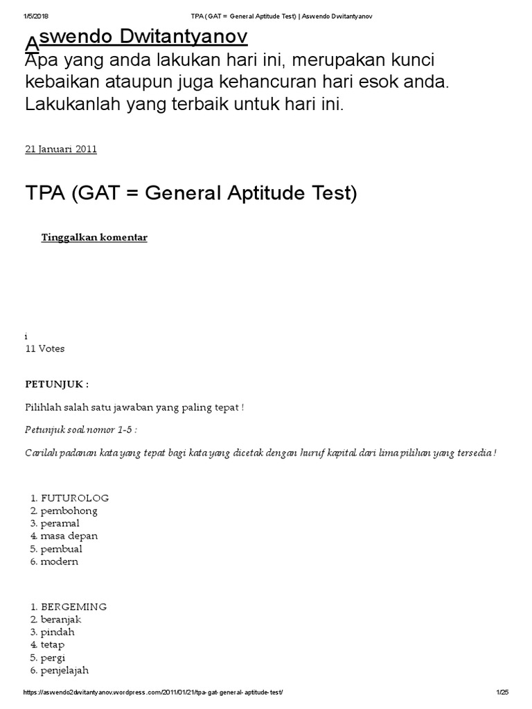 Tpa Gat General Aptitude Test Aswendo Dwitantyanov