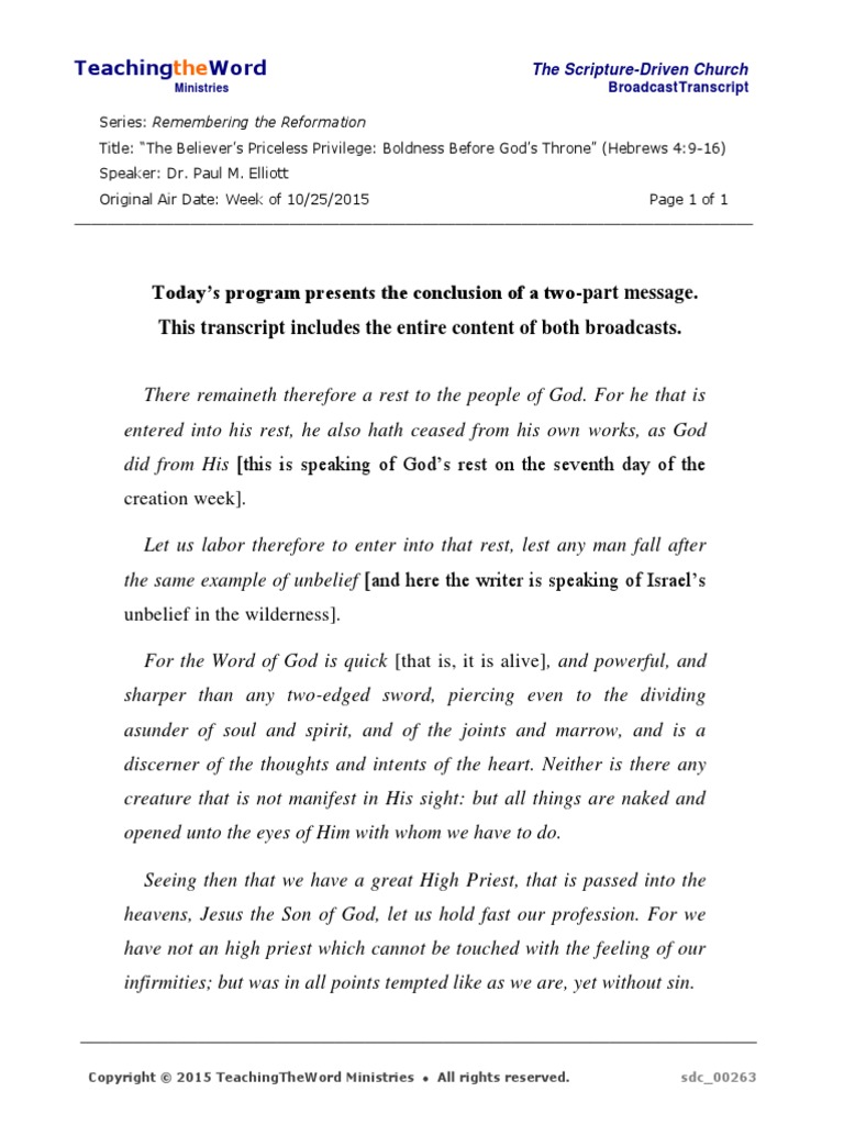 Today's Program Presents The Conclusion of A Two-Part Message. This ...