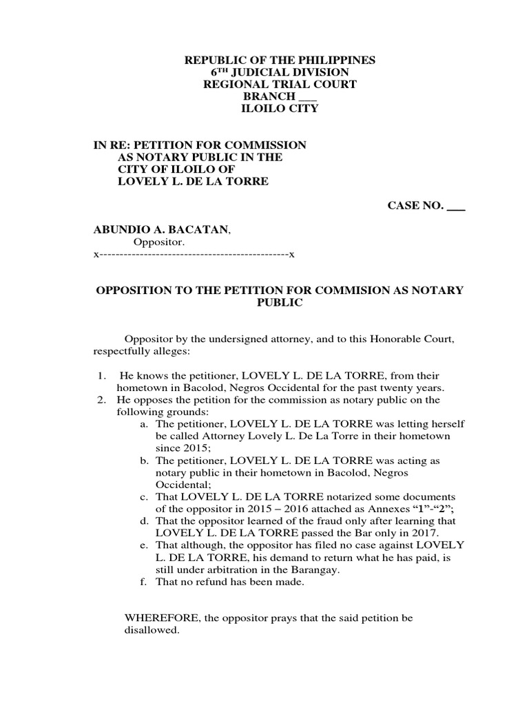 Opposition to Notary Public Petition | PDF | Notary Public | Lawyer