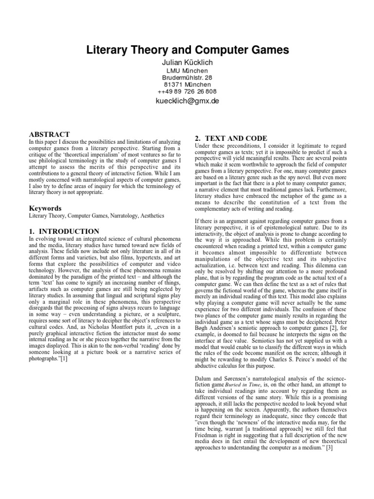 Literary Theory and Computer Games | PDF | Narrative | Narration