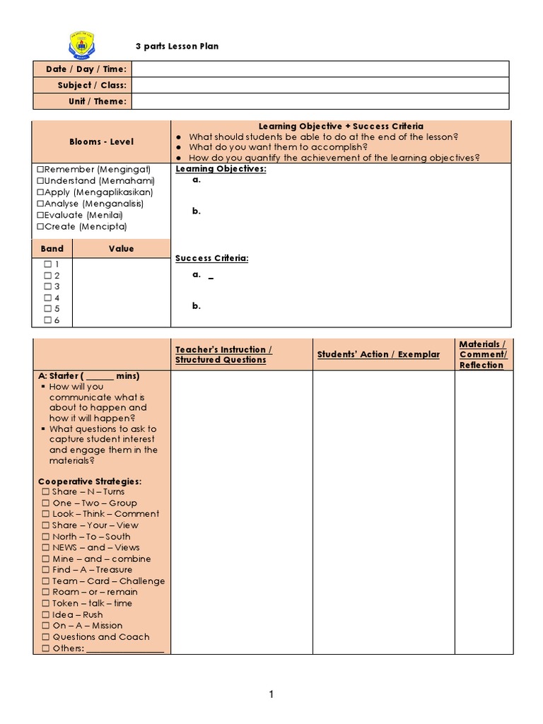3 Parts Lesson Plan PDF | PDF | Lesson Plan | Education Theory