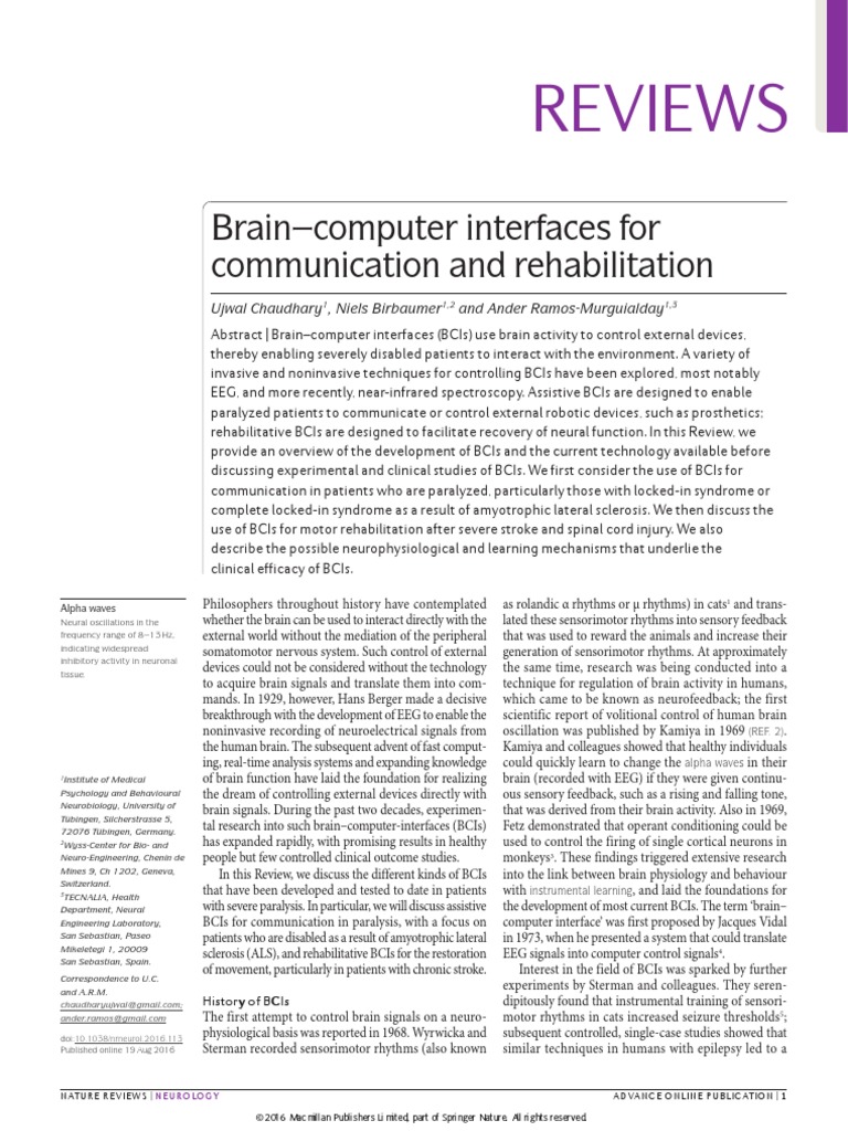 Brain-Computer Interfaces For Communication and Rehabilitation ...