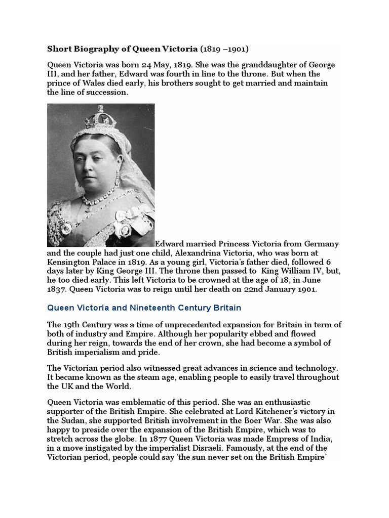 Short Biography of Queen Victoria.doc | Queen Victoria | British Empire