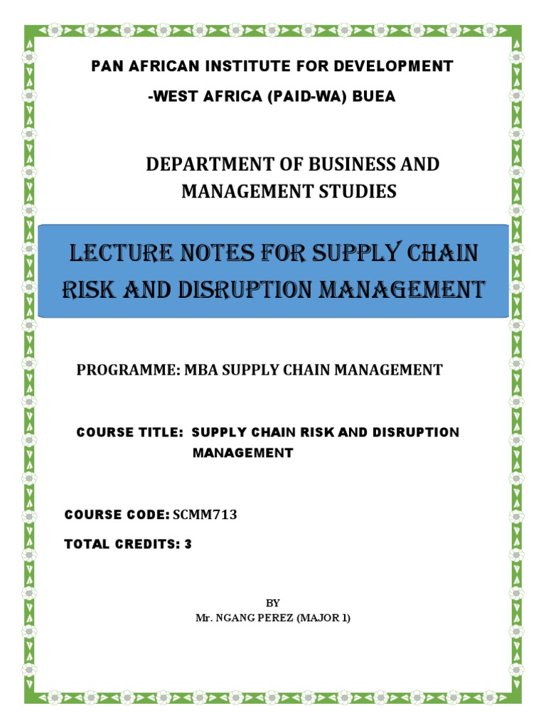 Supply Chain Risk Management Course Notes | PDF | Emergency Management ...