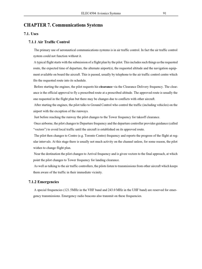 CHAPTER 7. Communications Systems: 7.1. Uses 7.1.1 Air Traffic Control ...