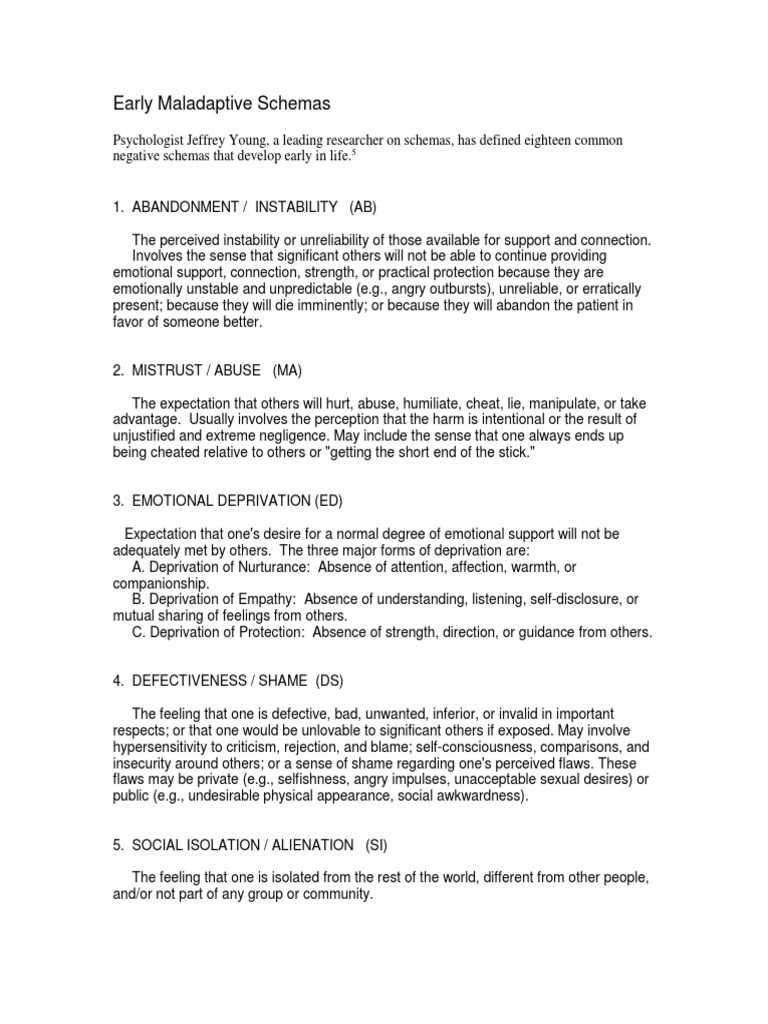 Overview of Early Maladaptive Schemas | PDF | Social Inhibition ...