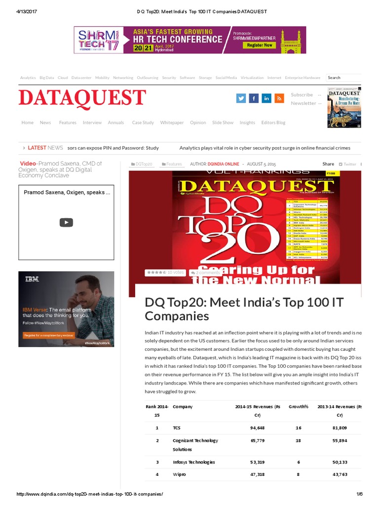 DQ Top20 - Meet India's Top 100 IT CompaniesDATAQUEST | PDF ...