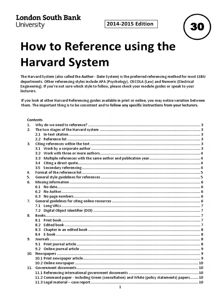 How To Reference Using The Harvard System: 2014-2015 Edition | PDF ...