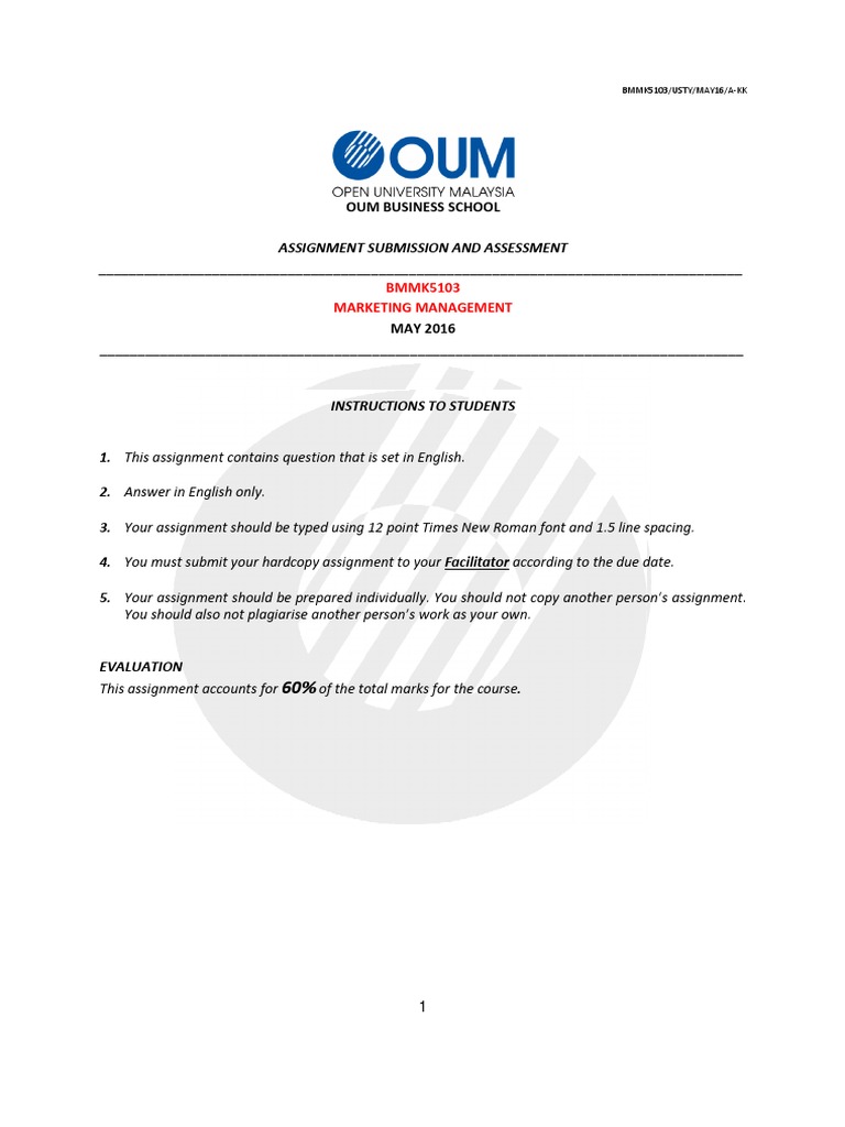 Assignment on marketing management work