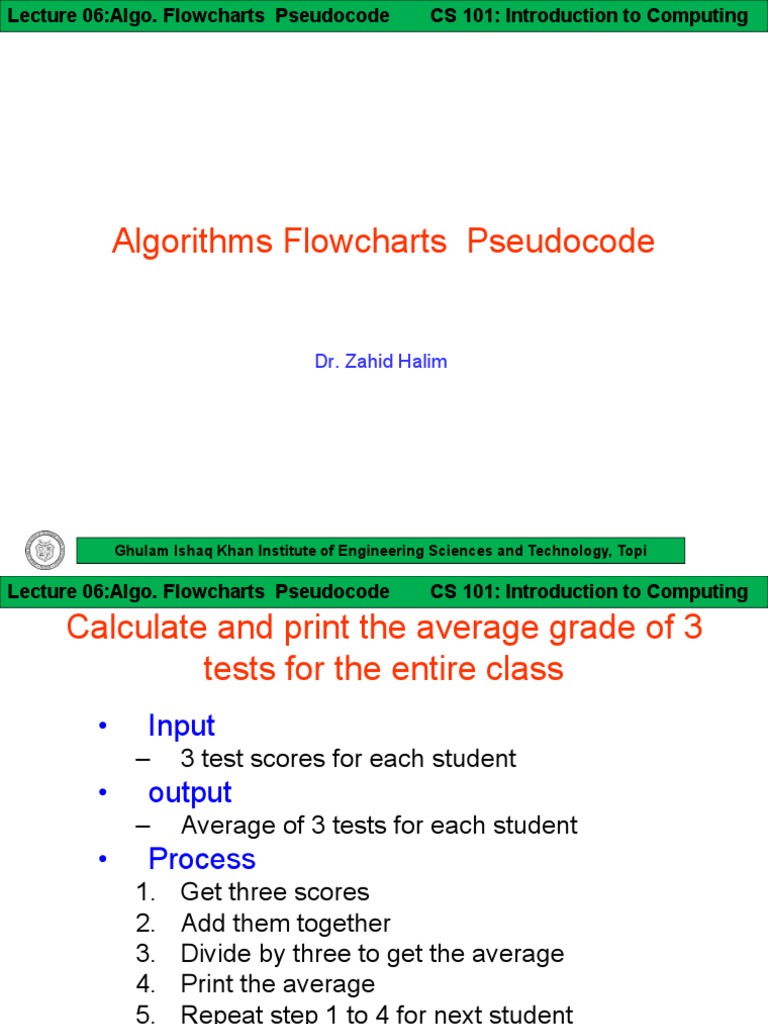 ITC Lect 06 (Algorithms Flowcharts Pseudocode-I) | PDF | Algorithms ...
