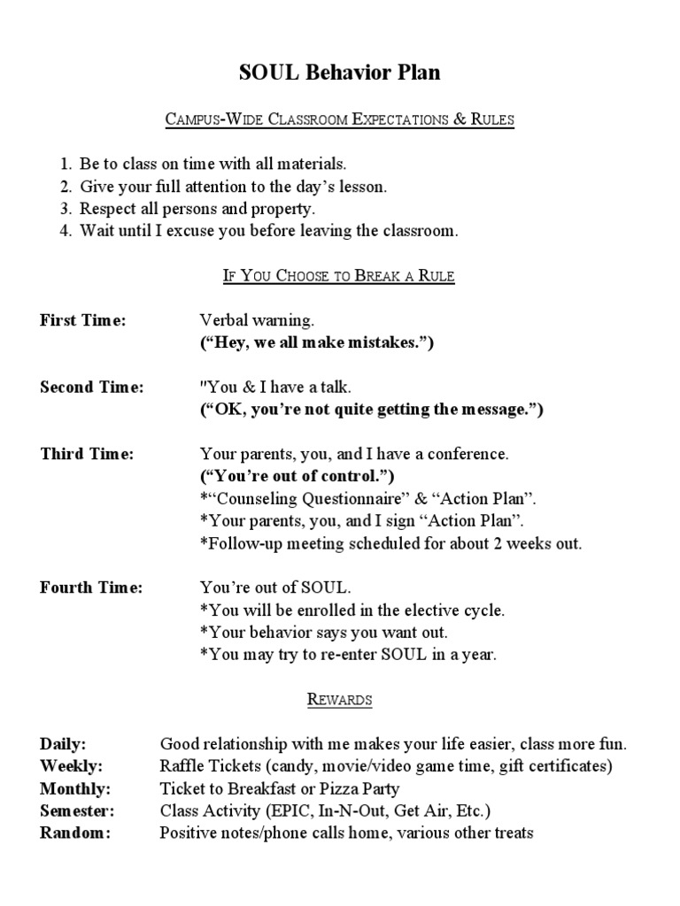 Classroom Behavior Management Plan | PDF