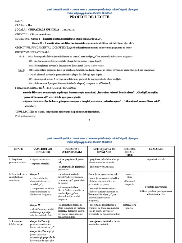 Plan de Lectie Citire Model | PDF