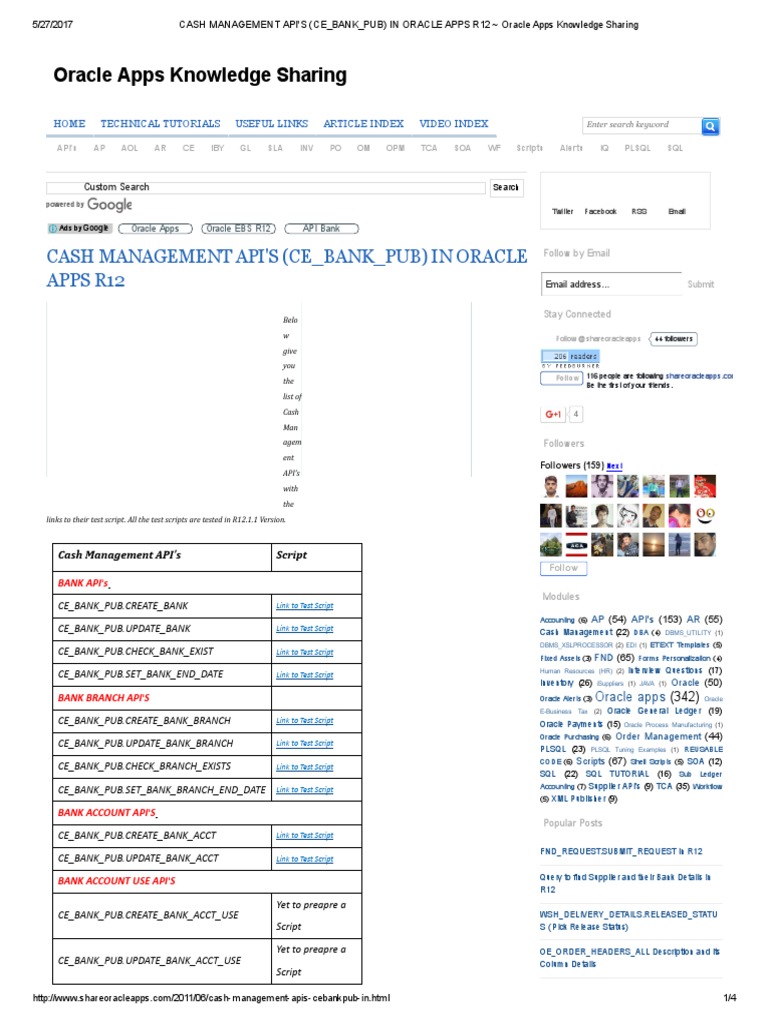 Oracle Cash Management APIs Overview | PDF | Application Programming ...
