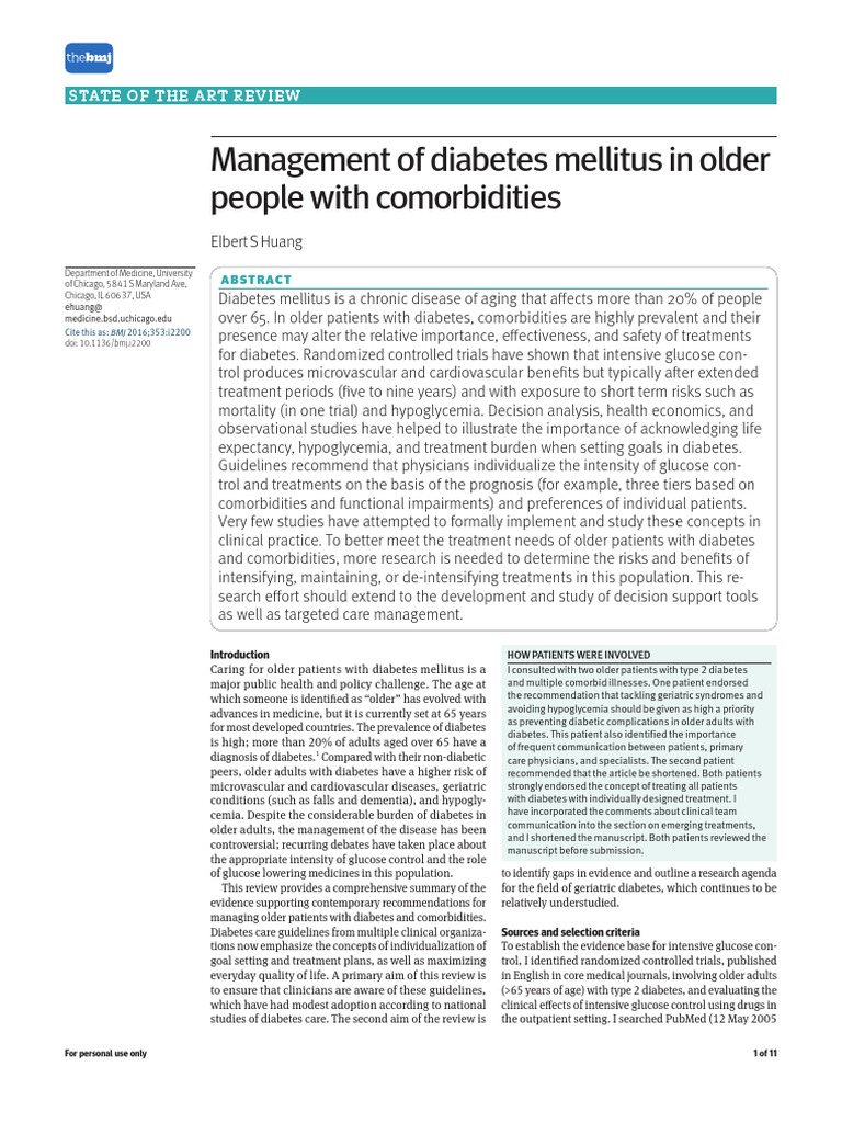 Management of Diabetes Mellitus in Older People With Comorbidities ...