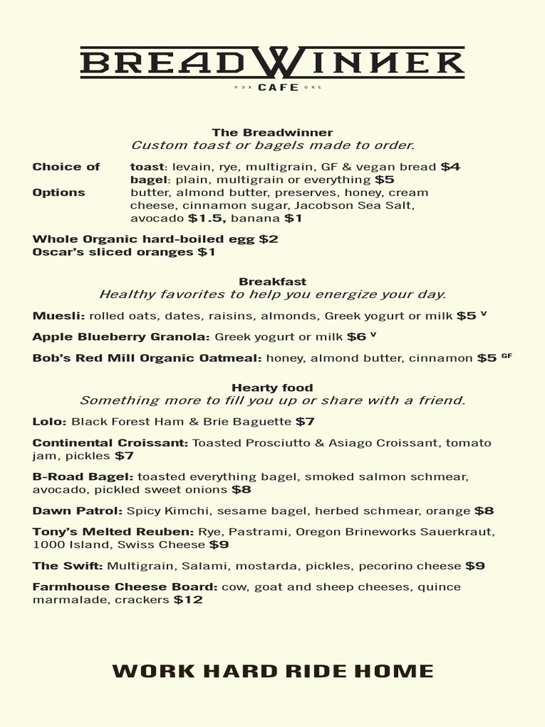 Breadwinner Menu PDF