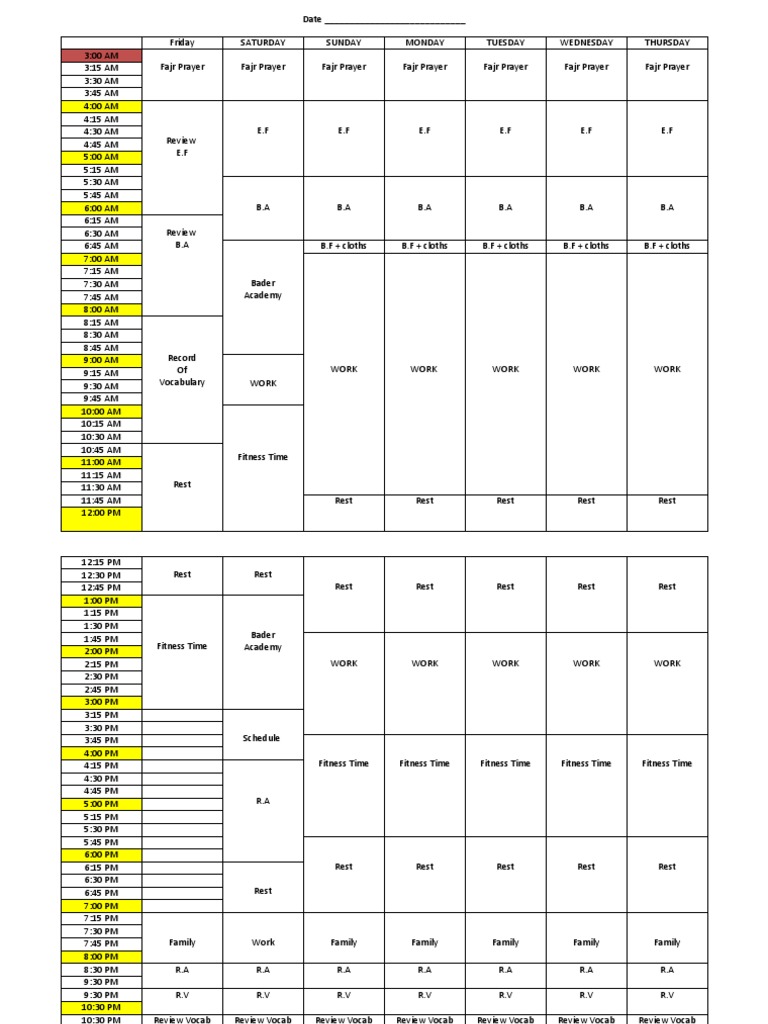 Weekly 168-Hour Time Management Plan | PDF | Sports | Leisure