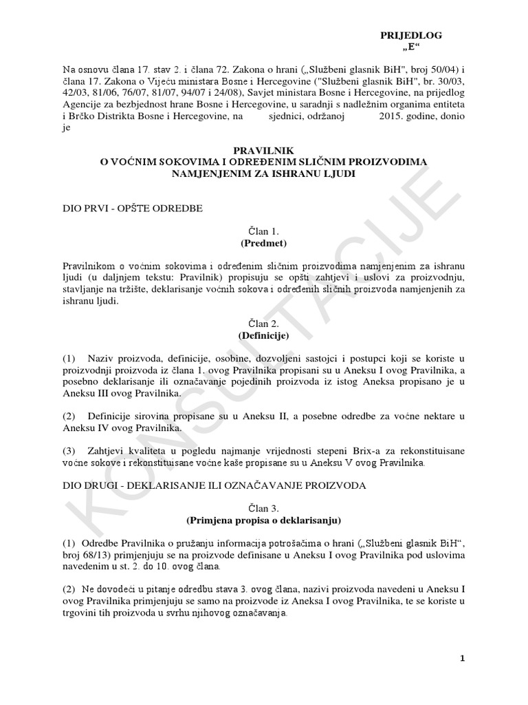 Pravilnik o vo nim sokovima i odre enim sli nim proizvodima najmenjenim