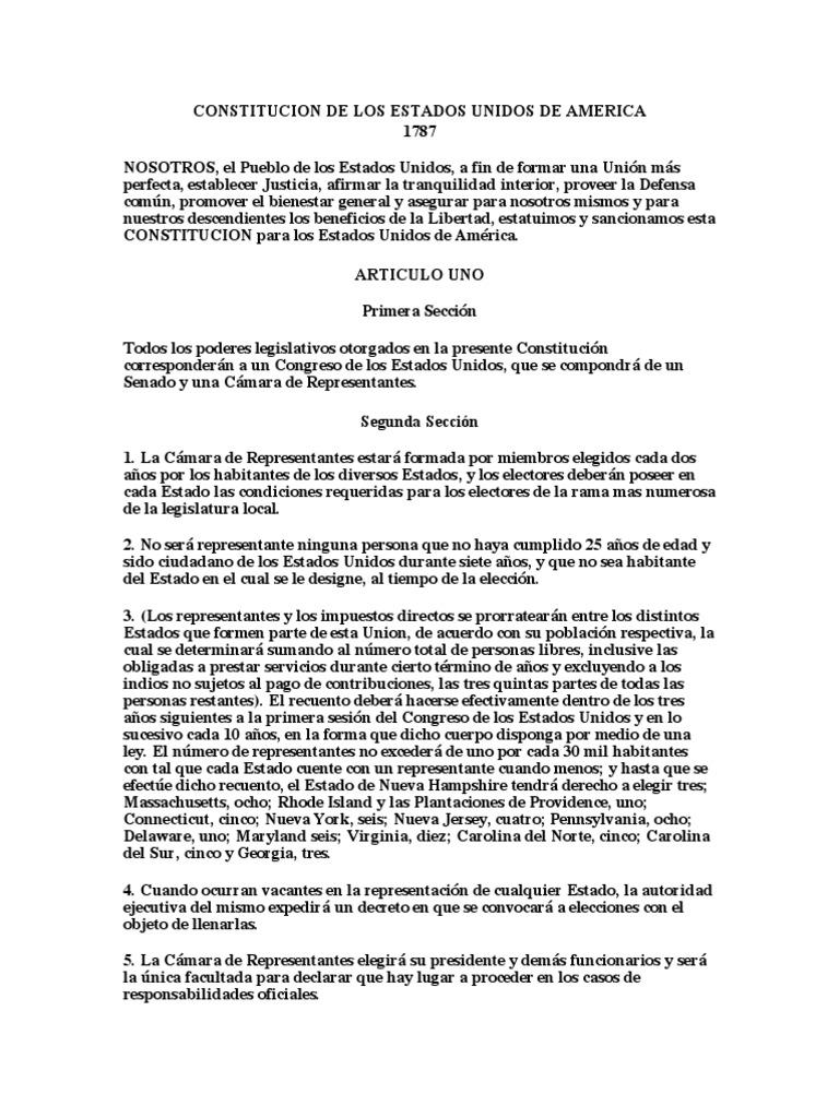Constitución de EE.UU. 1787 PDF | PDF | Presidentes de los Estados ...