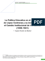 RONDÓN, Virginia. La Política Educativa Del Gobierno de López Contreras