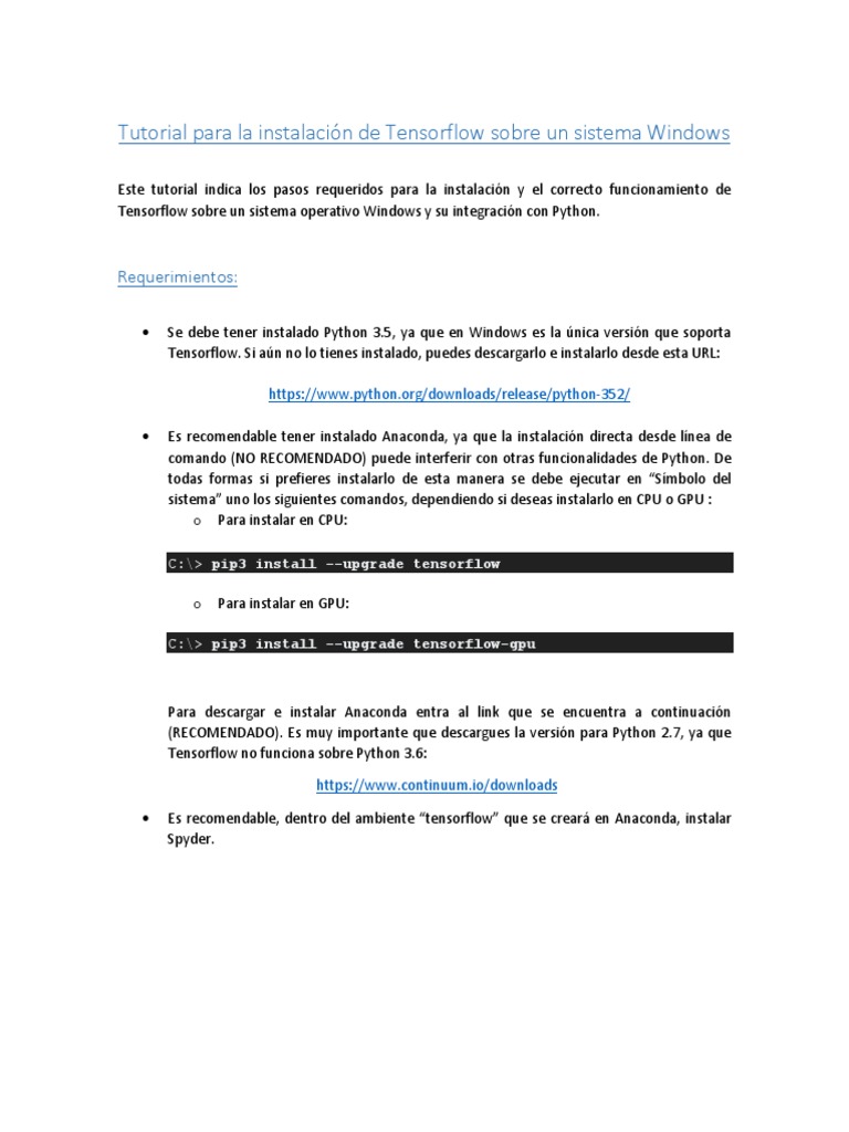 Instalación de TensorFlow en Windows | PDF | Python (lenguaje de ...